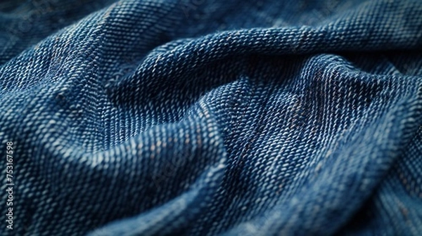 Fototapeta The intricate texture of blue denim fabric, capturing the essence of classic style in a timeless backdrop