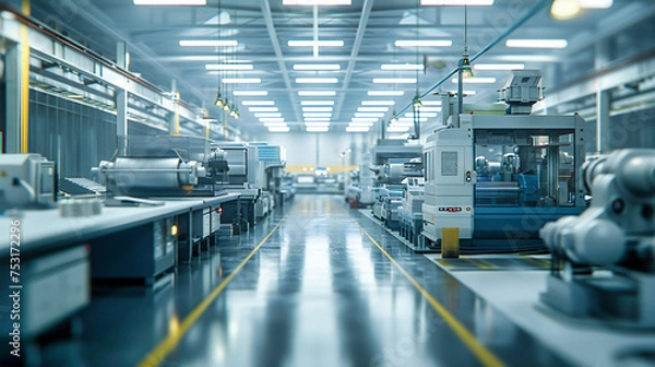 Obraz Technology and Machinery in Modern Factory, Industrial Manufacturing Line, Blurred Background