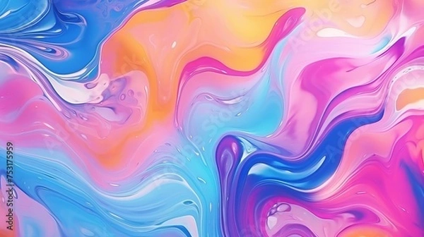 Fototapeta A colorful abstract painting background features liquid marbling paint, creating a fluid texture with an intense mix of vibrant acrylic colors.