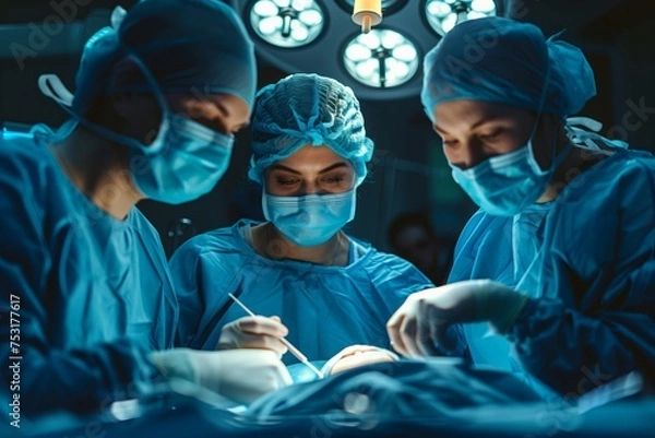 Fototapeta Surgical Team Performing Operation in Theater