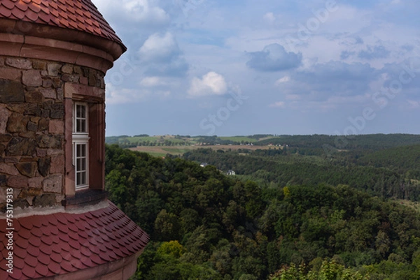 Fototapeta Breathtaking view from one of the windows, very old Castle.