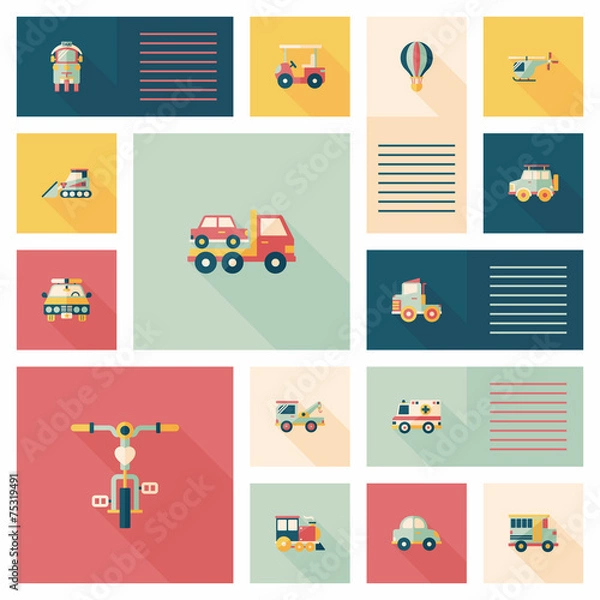Fototapeta Transportation ui flat design background set, eps10