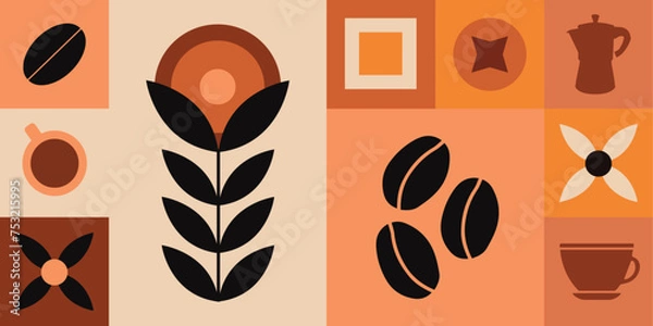 Fototapeta Vector geometric pattern coffee design. Pattern for packaging coffee banner poster flyer promotional products coffee. Vector file design elements.
