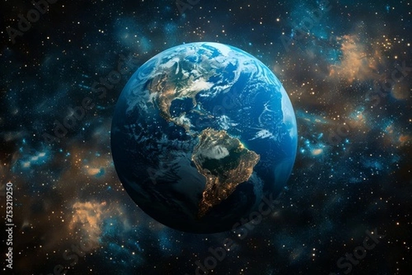 Fototapeta This image presents Planet Earth with a vivid cosmic background, inferring the profound vastness and mystery of the universe we inhabit