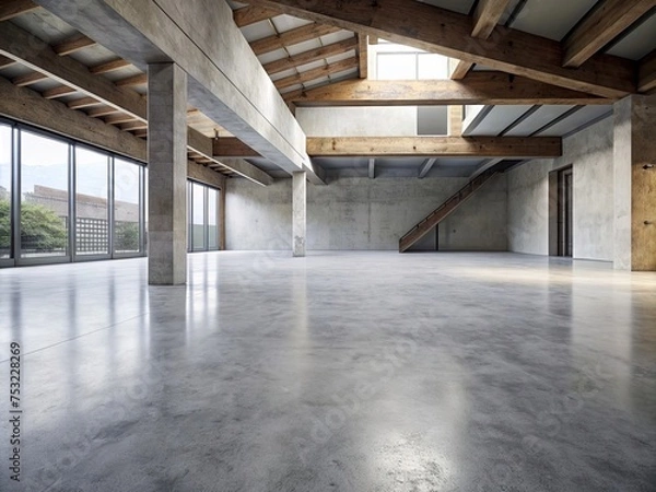 Obraz The simple cement floor contrasts with the loft architecture structure generative ai