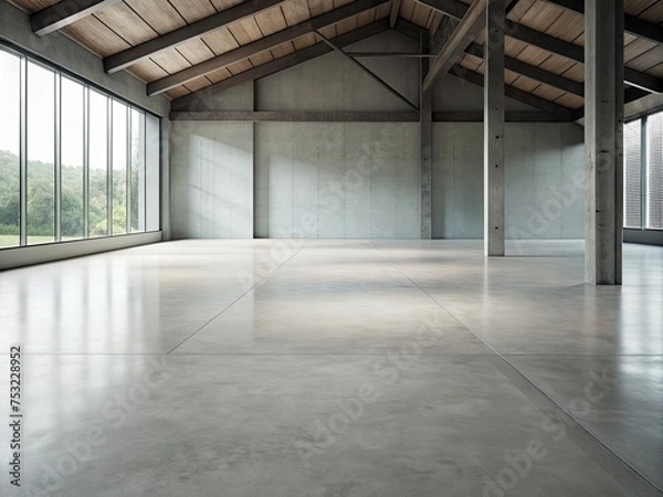 Fototapeta The simple cement floor contrasts with the loft architecture structure generative ai