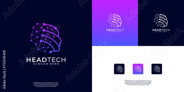 Obraz Human tech or people digital technology logo design template.
