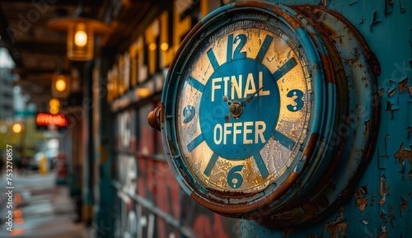 Obraz Clock with final offer in bold font on metal wall hanging