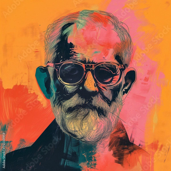 Obraz AI-Generated Riso Portrait of Sigmund Freud