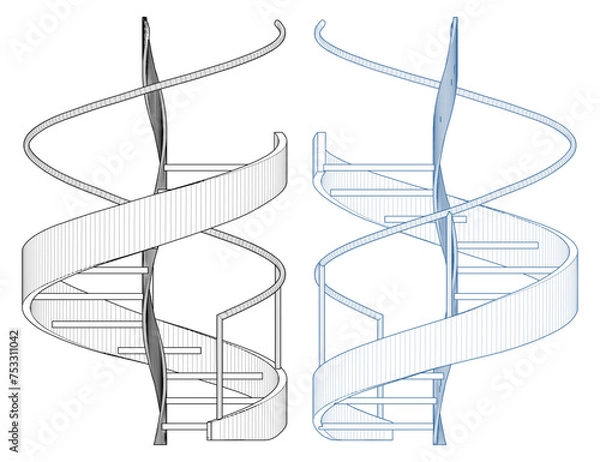 Fototapeta Spiral Staircases Vector. Illustration Isolated On White Background. A Vector Illustration Of Circular Helical Stairs.