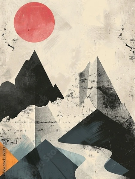 Obraz Majestic Mountain Landscape with Red Sun