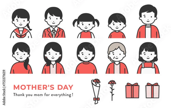Fototapeta 母の日の人物イラスト素材