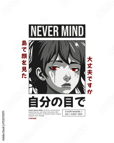 Fototapeta anime streetwear design crying character vector illustration