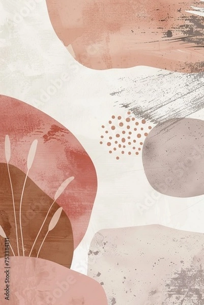 Obraz Earthy Harmony: Abstract Landscape with Plant Motif