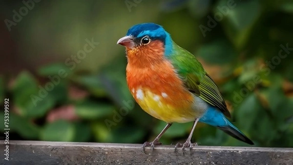 Fototapeta Follow bird beneath canopy tropical paradise whose feathers equal vibrant blossoms far-off flowers. flits among the trees, plumage,  symphony pinks, oranges, and purples, creates a spectacle color.