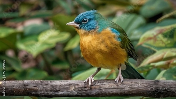 Fototapeta Follow bird beneath canopy tropical paradise whose feathers equal vibrant blossoms far-off flowers. flits among the trees, plumage,  symphony pinks, oranges, and purples, creates a spectacle color.