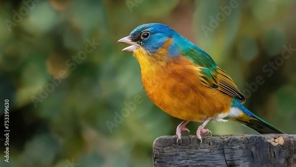 Fototapeta Follow bird beneath canopy tropical paradise whose feathers equal vibrant blossoms far-off flowers. flits among the trees, plumage,  symphony pinks, oranges, and purples, creates a spectacle color.
