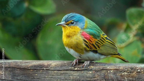 Fototapeta Follow bird beneath canopy tropical paradise whose feathers equal vibrant blossoms far-off flowers. flits among the trees, plumage,  symphony pinks, oranges, and purples, creates a spectacle color.