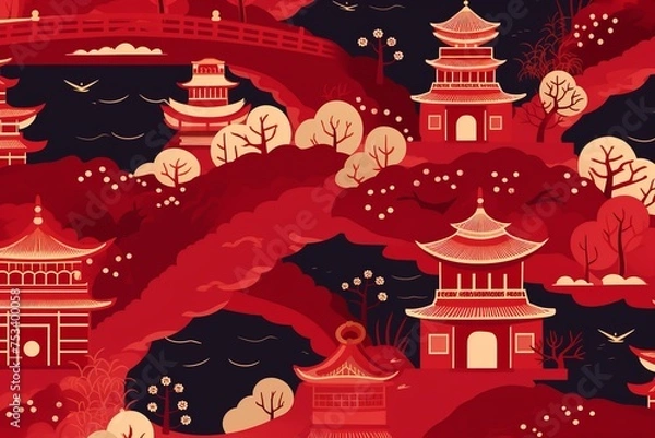Fototapeta Immerse yourself in the beauty of Chinese heritage with a seamless pattern background, showcasing elements like traditional, Gemerative AI