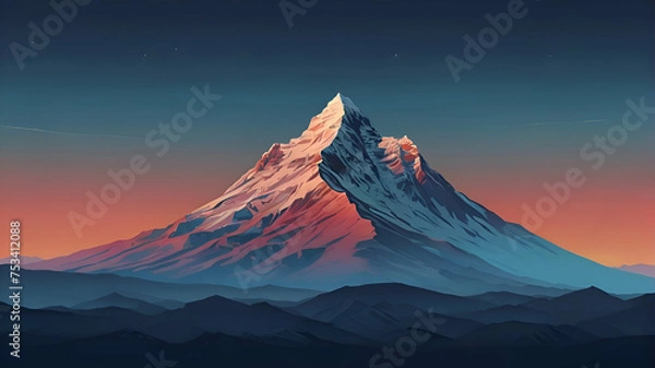 Obraz Minimalist background featuring a majestic single mountain peak amidst a breathtaking gradient sky, generative ai beautiful art
