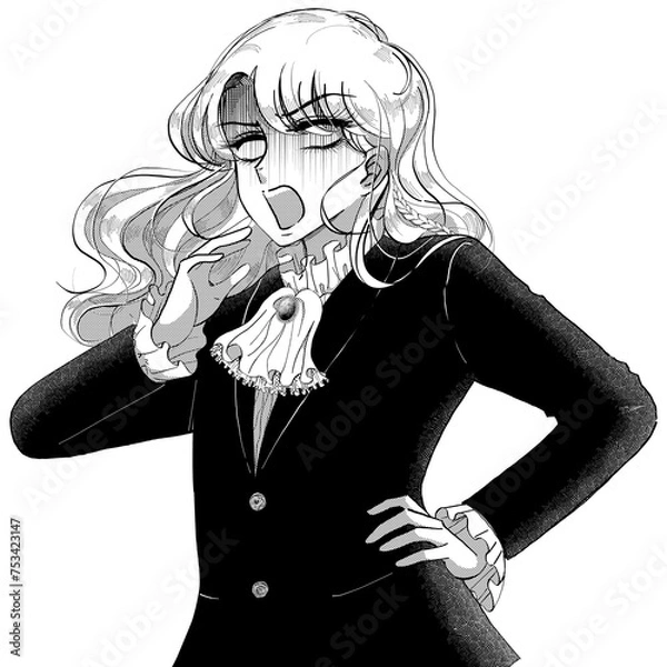 Obraz 白黒レトロ漫画劇画・驚いて白目を剥く貴族のイケメン男性