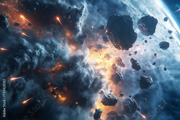 Fototapeta Space Explosion: Sun's Blast in Nebula
Starry Universe Astronaut in futuristic space action with robot companio