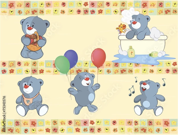 Fototapeta Border for wallpaper with stuffed bear cubs