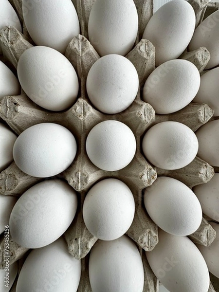 Obraz White chicken eggs on cardboard tray