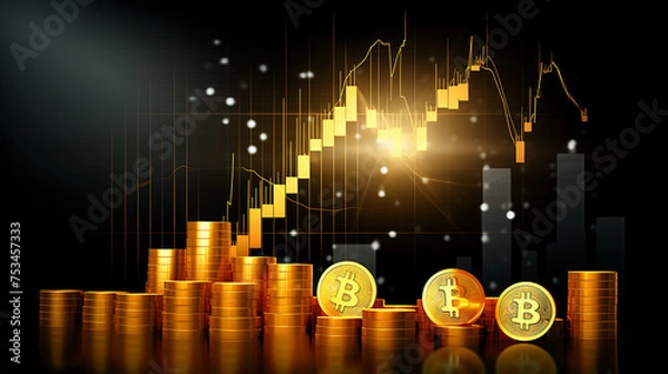 Fototapeta Bitcoin - Crypto - Financial graph - investment finance - business on growth - currency - insight chart market background of success - profit - trade - diagram - AI generated.