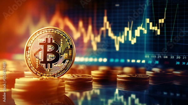 Fototapeta Bitcoin - Crypto - Financial graph - investment finance - business on growth - currency - insight chart market background of success - profit - trade - diagram - AI generated.