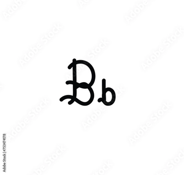 Fototapeta Letter (B) with simple hand drawn. Typography on white background. vector illustration.