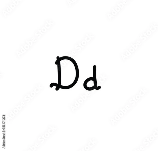 Fototapeta Letter (D) with simple hand drawn. Typography on white background. vector illustration