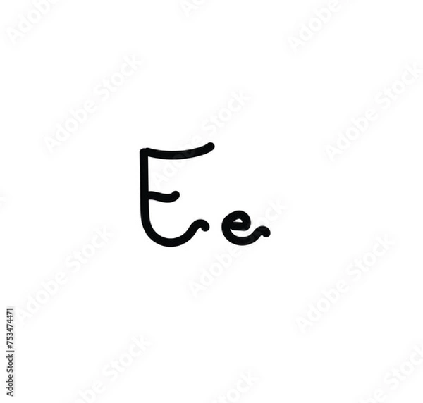 Fototapeta Letter (E) with simple hand drawn. Typography on white background. vector illustration.