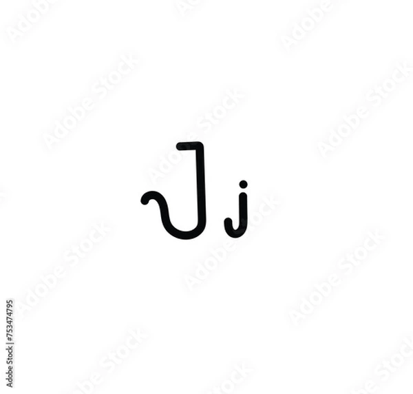 Fototapeta Letter (J) with simple hand drawn. Typography on white background. vector illustration.