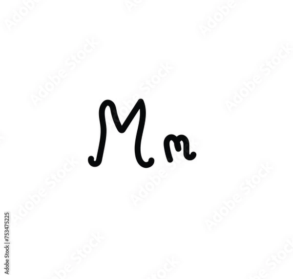 Fototapeta Letter (M) with simple hand drawn. Typography on white background. vector illustration.