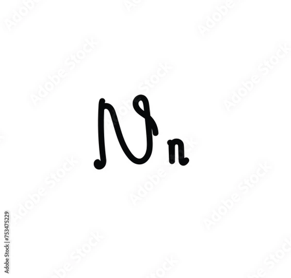 Fototapeta Letter (N) with simple hand drawn. Typography on white background. vector illustration.