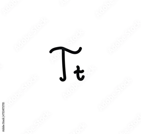 Fototapeta Letter (T) with simple hand drawn. Typography on white background. vector illustration.