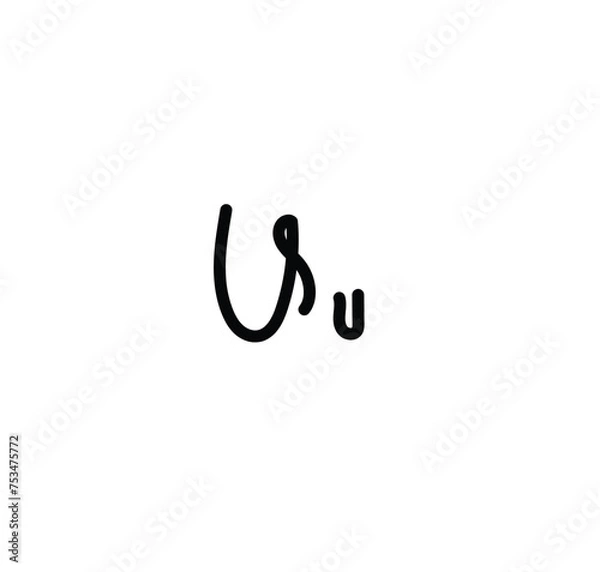 Fototapeta Letter (U) with simple hand drawn. Typography on white background. vector illustration.