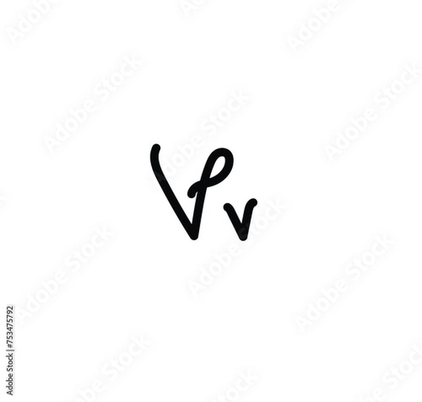 Fototapeta Letter (V) with simple hand drawn. Typography on white background. vector illustration.