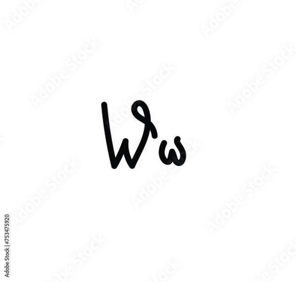Fototapeta Letter (W) with simple hand drawn. Typography on white background. vector illustration.