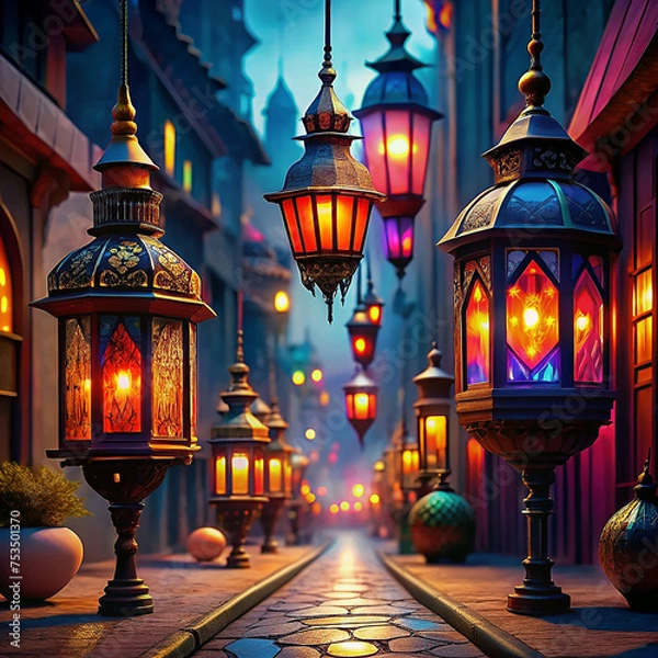 Obraz Colorful Lanterns Street Background