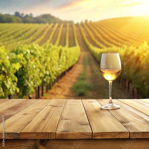 Obraz Wooden Table Glass Wine