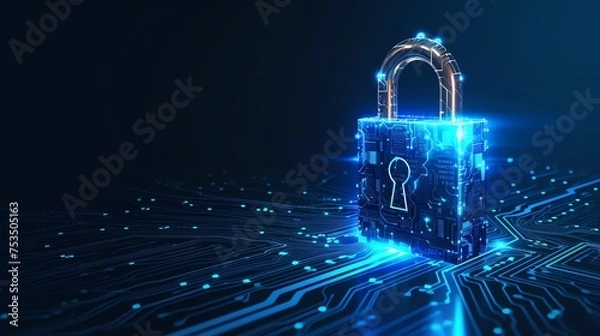 Fototapeta cyber security padlock symbolizes the protection and safeguarding of digital assets and information against unauthorized access, cyber threats, and malicious activities
