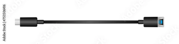 Fototapeta 横向きの変換ケーブル_USB Type-C_オス_USB Type-B 3.0_メス