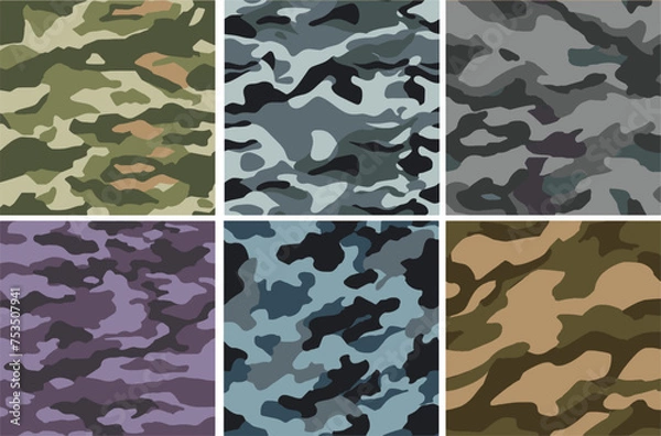 Obraz Set Pattern Contemporary Urban Camouflage Vector Military Textile Print, Abstract Army Style Modern Fabric Template seamless pattern	