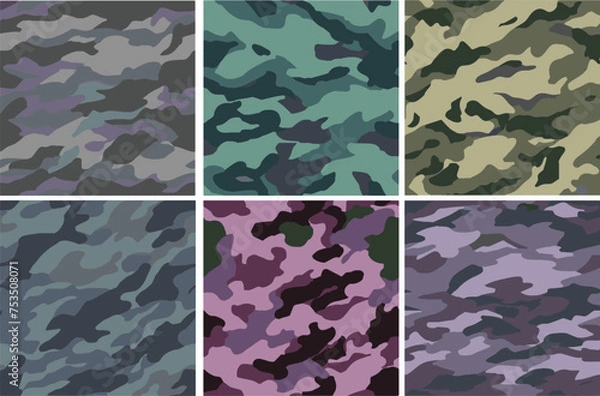 Fototapeta Set Pattern Contemporary Urban Camouflage Vector Military Textile Print, Abstract Army Style Modern Fabric Template seamless pattern	