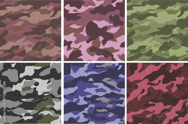 Fototapeta Set Pattern Contemporary Urban Camouflage Vector Military Textile Print, Abstract Army Style Modern Fabric Template seamless pattern	