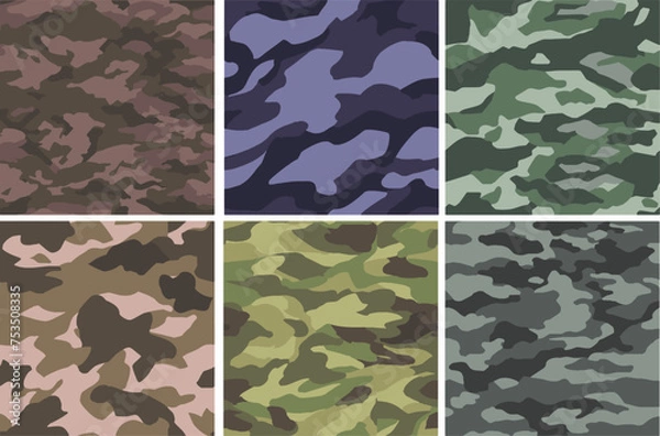 Obraz Set Pattern Contemporary Urban Camouflage Vector Military Textile Print, Abstract Army Style Modern Fabric Template seamless pattern	