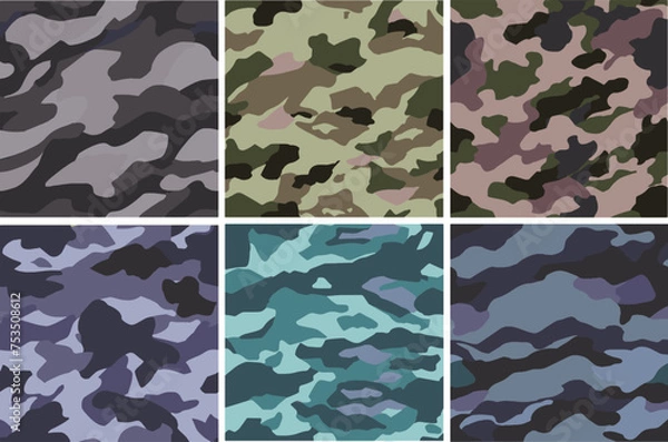 Obraz Set Pattern Contemporary Urban Camouflage Vector Military Textile Print, Abstract Army Style Modern Fabric Template seamless pattern	