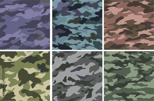 Obraz Set Pattern Contemporary Urban Camouflage Vector Military Textile Print, Abstract Army Style Modern Fabric Template seamless pattern	